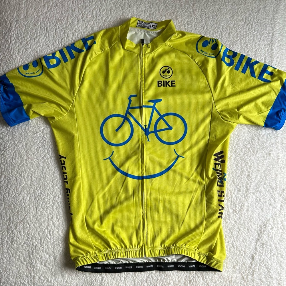 BIKE Cycling Jersey Full Zip 3 Back Pockets Yellow Size XL